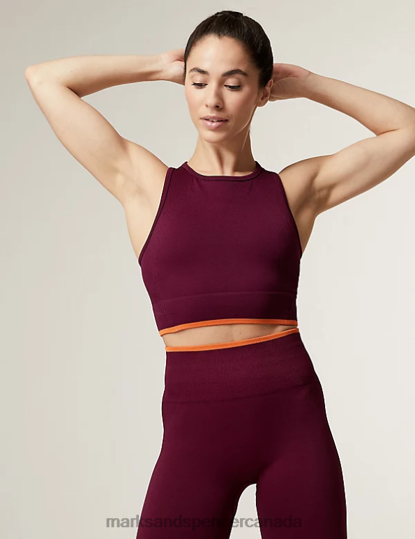 Marks and Spencer sale - Women Dark Magenta Clothing Marks & Spencer High Neck Seamless Fitted Crop Top 20VTD2796