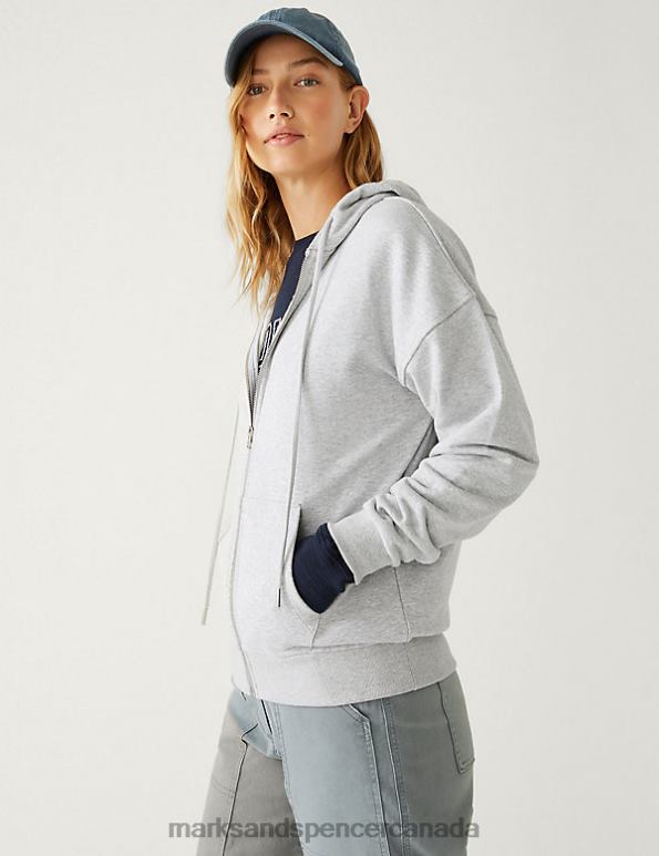 Marks and Spencer Canada - Women Grey Marl Clothing Marks & Spencer Cotton Rich Zip Up Hoodie 20VTD2453