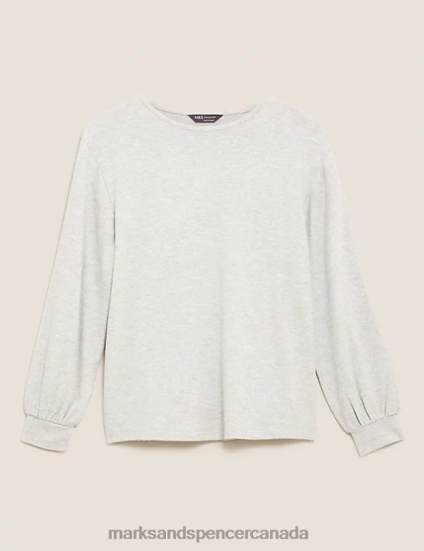 Marks and Spencer sale - Women Grey Mix Clothing Marks & Spencer Sparkly Crew Neck Relaxed Long Sleeve Top 20VTD3283