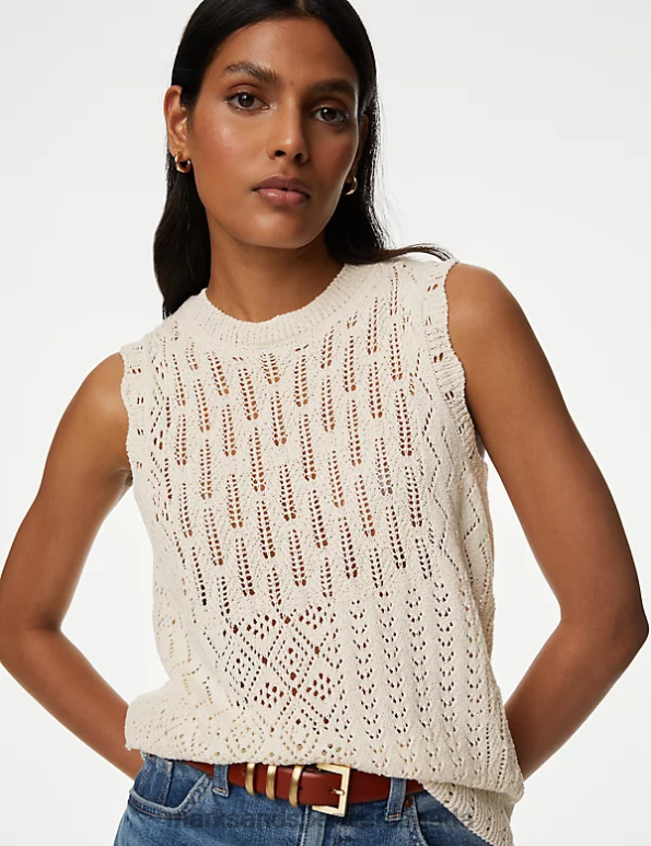 Women Ivory Clothing Marks & Spencer Cotton Rich Textured Knitted Vest 20VTD236 - Marks and Spencer Canada locations