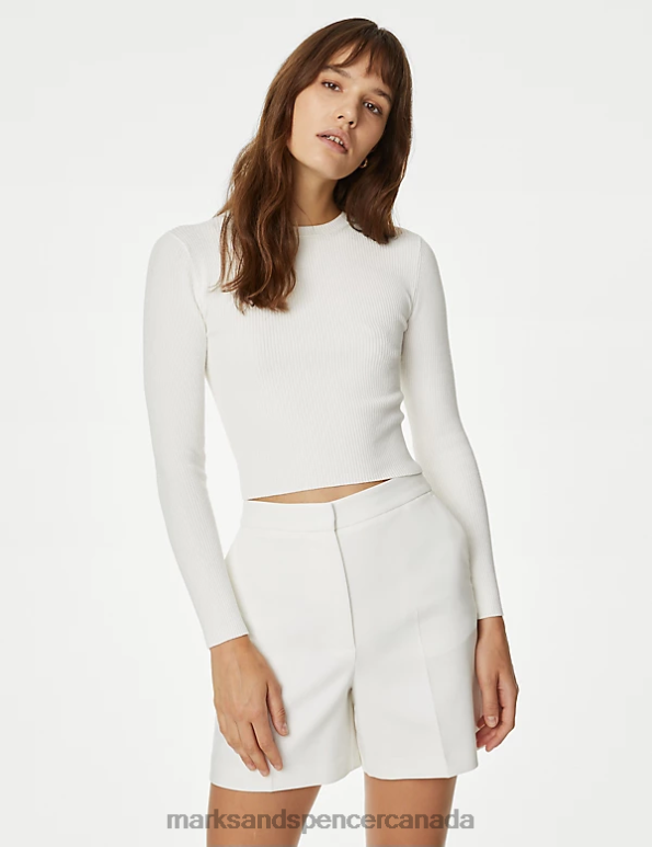 Women Ivory Clothing Marks & Spencer Ribbed Crew Neck Cropped Top 20VTD1640 - Marks and Spencer outlet