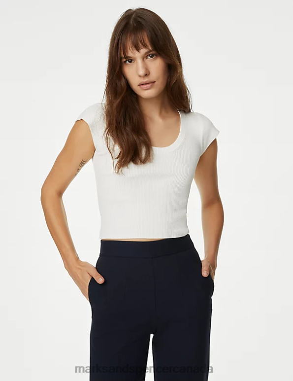 Women Ivory Clothing Marks & Spencer Ribbed Scoop Neck Cropped Top 20VTD876 - Marks and Spencer Canada locations