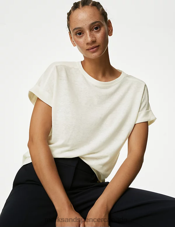 Women Light Cream Clothing Marks & Spencer Linen Rich Top 20VTD737 - Marks and Spencer Canada locations