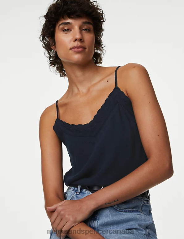 Marks and Spencer Canada - Women Midnight Navy Clothing Marks & Spencer Cutwork Detail Cami Top 20VTD1408