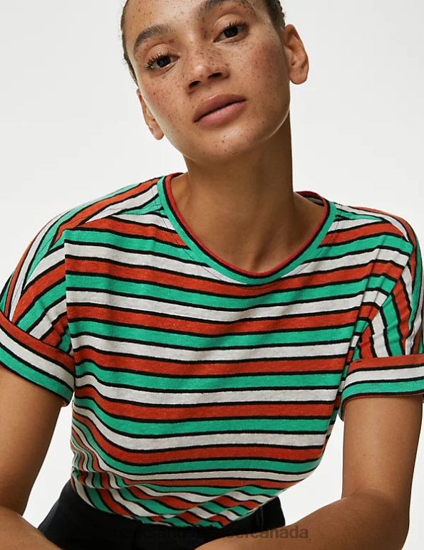 Women Multi Clothing Marks & Spencer Linen-Rich Striped Top 20VTD424 - Marks and Spencer Canada locations