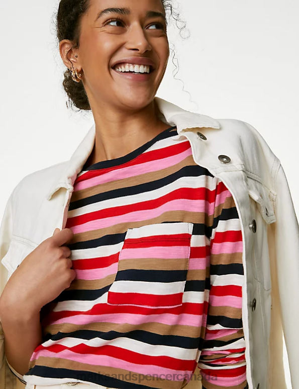 Marks and Spencer Canada - Women Multi Clothing Marks & Spencer Pure Cotton Striped Crew Neck Top 20VTD1726