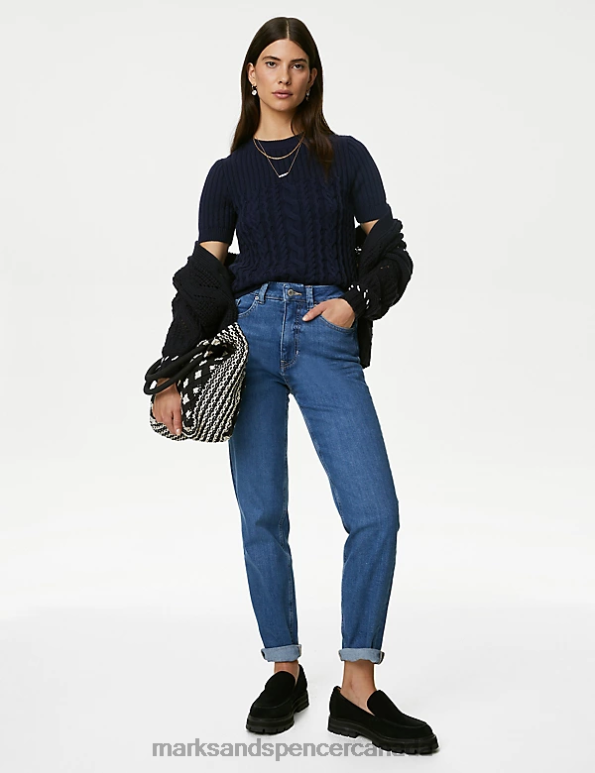 Marks and Spencer sale - Women Navy Clothing Marks & Spencer Cotton Rich Cable Knit Knitted Top 20VTD684