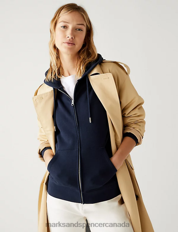 Marks and Spencer sale - Women Navy Clothing Marks & Spencer Pure Cotton Zip Up Hoodie 20VTD2338