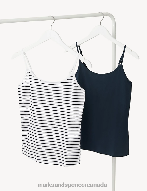 Marks and Spencer Canada - Women Navy Mix Clothing Marks & Spencer 2pk Cotton Rich Slim Fit Cami Tops 20VTD3069