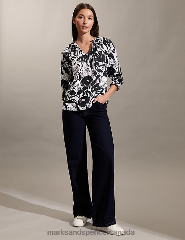 Marks and Spencer near me - Women Navy Mix Clothing Marks & Spencer Jersey Tie Neck Top 20VTD611