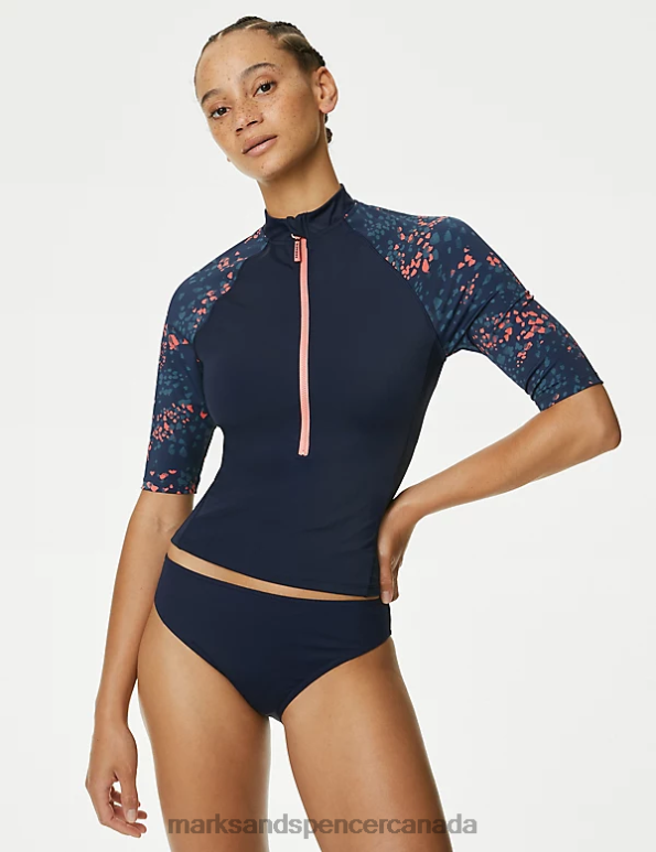 Women Navy Mix Clothing Marks & Spencer Zip Front Rash Vest 20VTD1753 - Marks and Spencer outlet