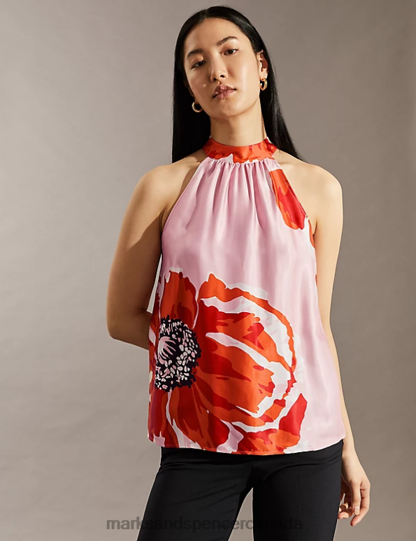 Marks and Spencer sale - Women Pink Clothing Marks & Spencer Floral Halter Neck Vest Top 20VTD30