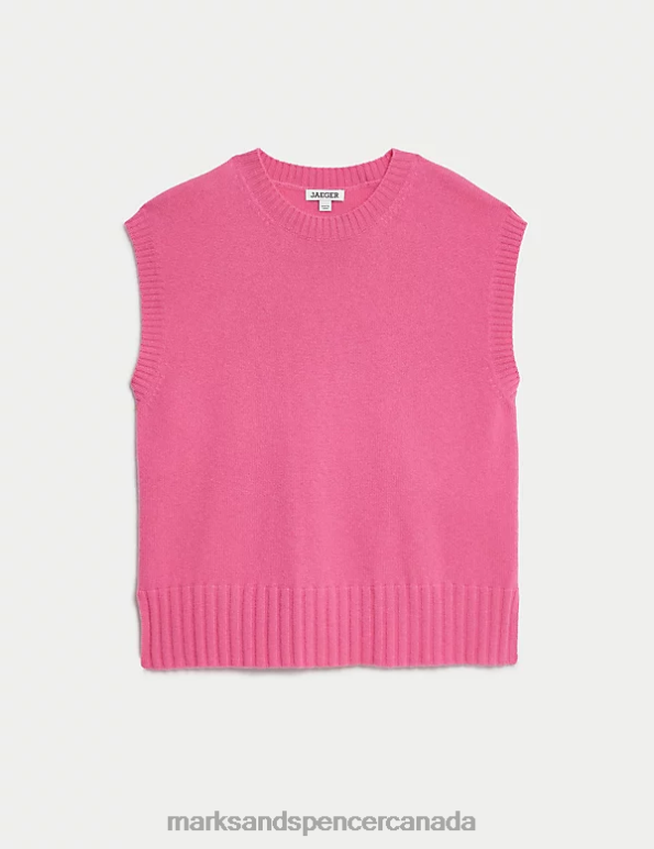 Women Pink Clothing Marks & Spencer Pure Cashmere Crew Neck Knitted Vest 20VTD1120 - Marks and Spencer Canada locations