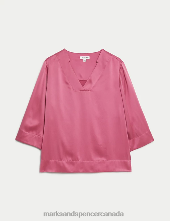 Marks and Spencer Canada - Women Pink Clothing Marks & Spencer Pure Silk V-Neck Top 20VTD1057