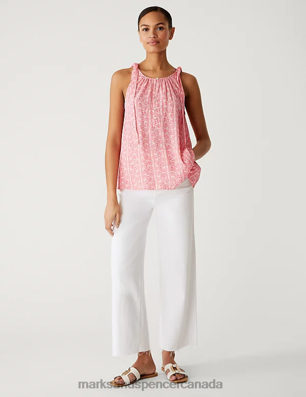 Women Pink Mix Clothing Marks & Spencer Printed Cami Top 20VTD2984 - Marks and Spencer outlet