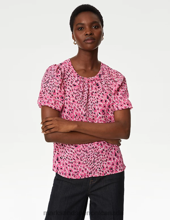 Marks and Spencer Canada - Women Pink Mix Clothing Marks & Spencer Printed Pleated Top 20VTD437