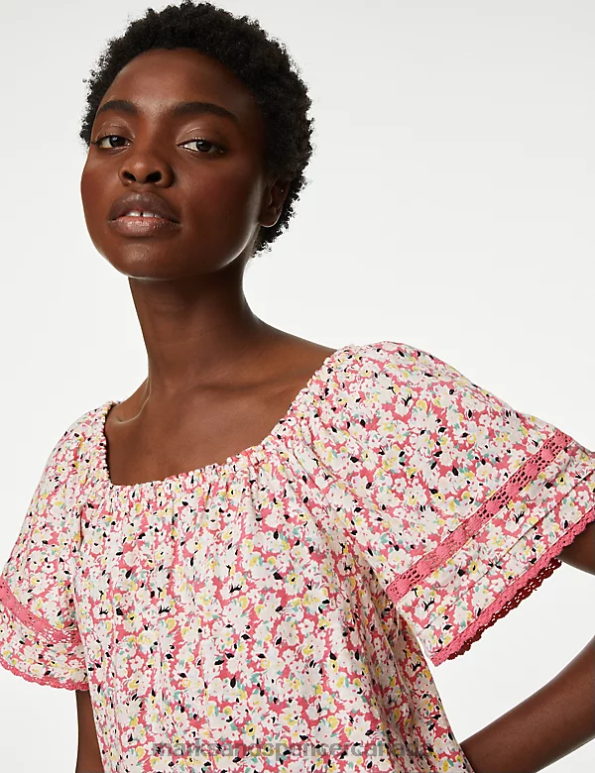 Marks and Spencer near me - Women Pink Mix Clothing Marks & Spencer Pure Cotton Floral Top 20VTD1092