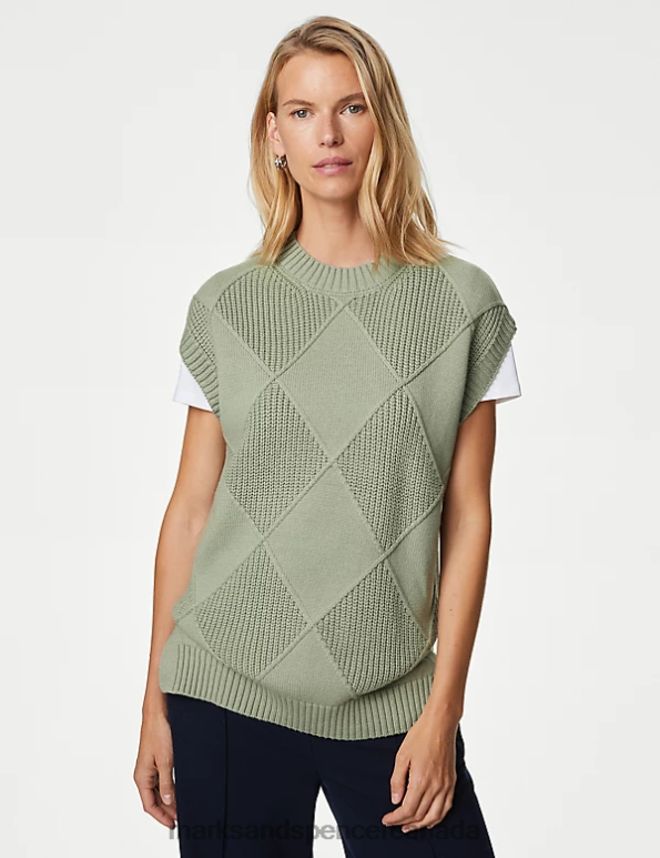 Marks and Spencer near me - Women Soft Green Clothing Marks & Spencer Cotton Rich Knitted Vest with Merino Wool 20VTD727