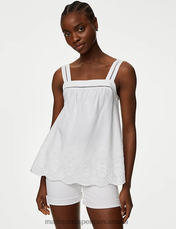 Marks and Spencer near me - Women Soft White Clothing Marks & Spencer Pure Cotton Broderie Detail Cami Top 20VTD3192