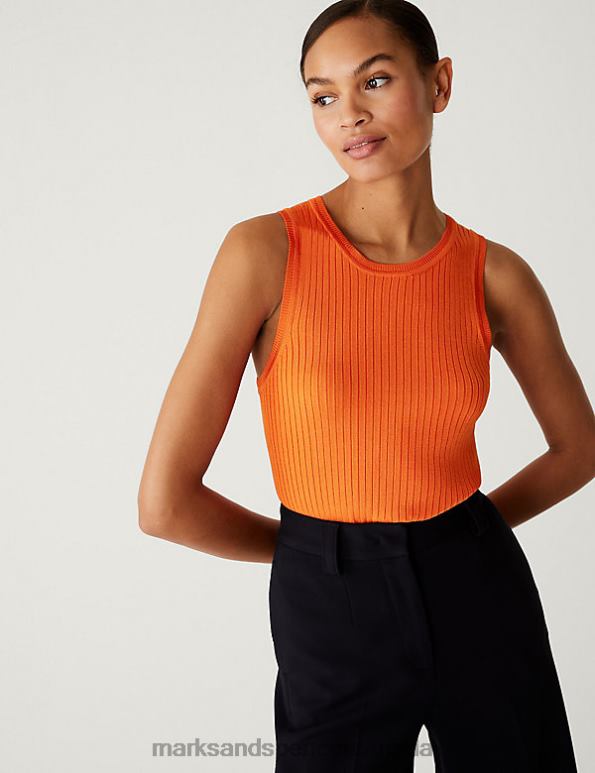 Women Tangerine Clothing Marks & Spencer Ribbed Crew Neck Knitted Vest 20VTD1495 - Marks and Spencer outlet