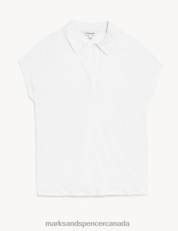 Women White Clothing Marks & Spencer Pure Linen Collared Short Sleeve Top 20VTD3292 - Marks and Spencer online