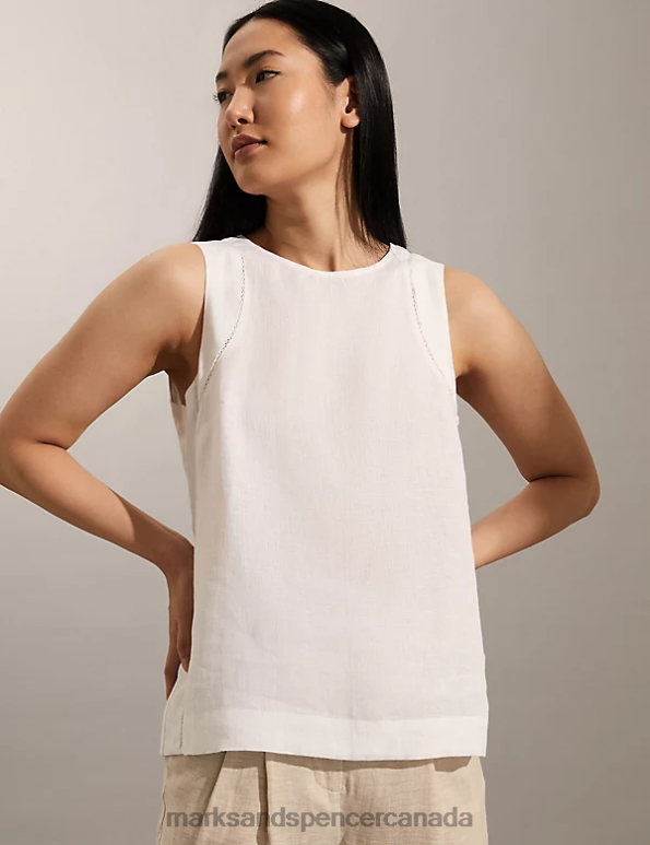 Women White Clothing Marks & Spencer Pure Linen Lace Insert Vest Top 20VTD1888 - Marks and Spencer online