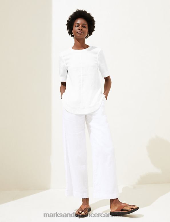 Marks and Spencer near me - Women White Clothing Marks & Spencer Pure Linen Round Neck Short Sleeve Boxy Top 20VTD194