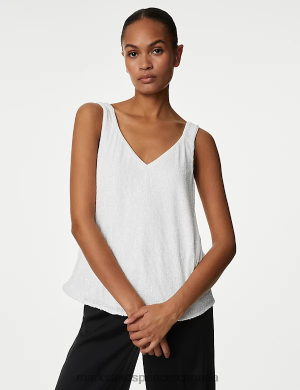 Marks and Spencer sale - Women White Clothing Marks & Spencer Sequin Cami Top 20VTD2179