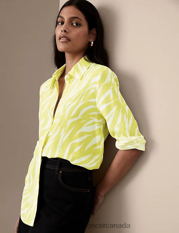 Women White Mix Clothing Marks & Spencer Cupro Rich Printed Shirt 20VTD2811 - Marks and Spencer Canada locations