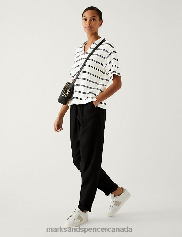 Marks and Spencer near me - Women White Mix Clothing Marks & Spencer Striped Textured Top 20VTD1901