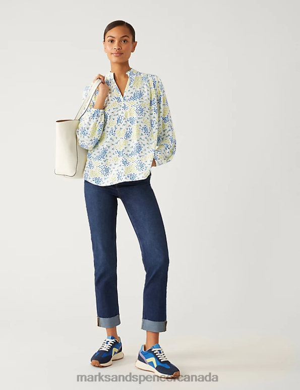 Marks and Spencer near me - Women Yellow Mix Clothing Marks & Spencer Floral V-Neck Popover Blouse 20VTD1039