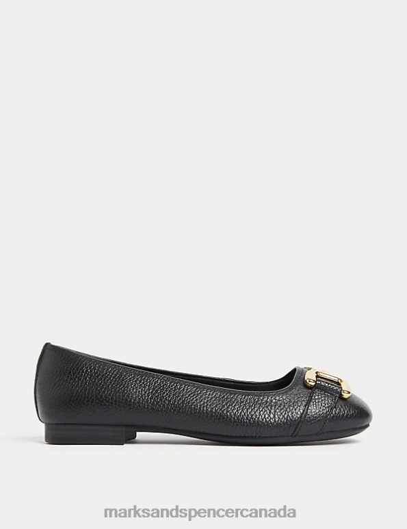 Marks and Spencer sale - Women Black Footwear Marks & Spencer Wide Fit Leather Buckle Flat Ballet Pumps 20VTD1091