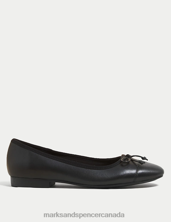 Marks and Spencer sale - Women Black Mix Footwear Marks & Spencer Leather Bow Ballet Pumps 20VTD1696