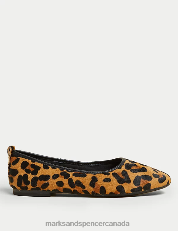 Marks and Spencer sale - Women Brown Mix Footwear Marks & Spencer Leather Leopard Print Flat Ballet Pumps 20VTD2910