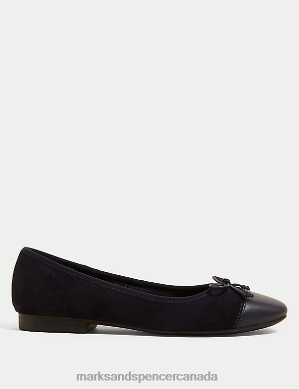 Women Navy Footwear Marks & Spencer Suede Stain Resistant Flat Ballet Pumps 20VTD1450 - Marks and Spencer outlet