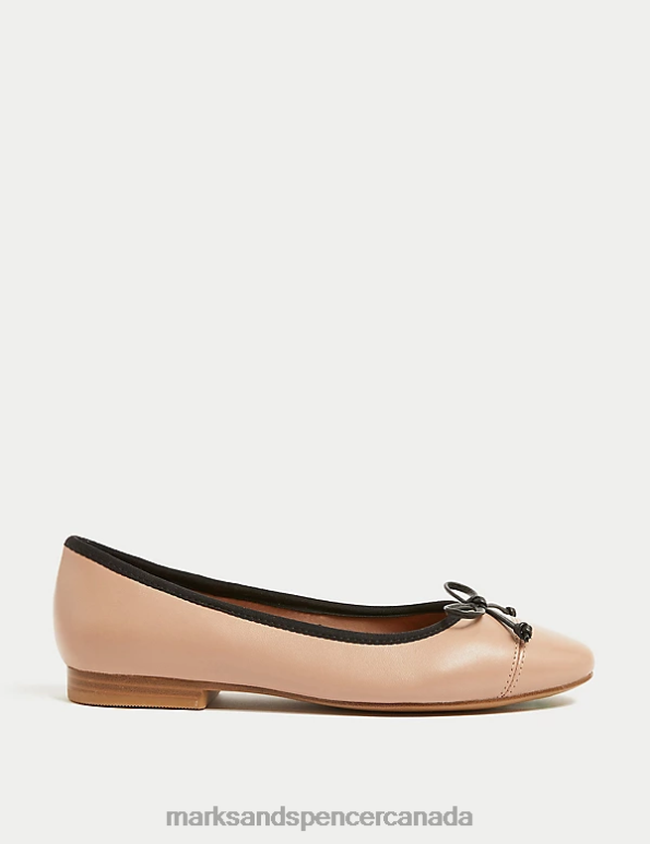 Women Pale Blush Footwear Marks & Spencer Leather Bow Ballet Pumps 20VTD2023 - Marks and Spencer outlet