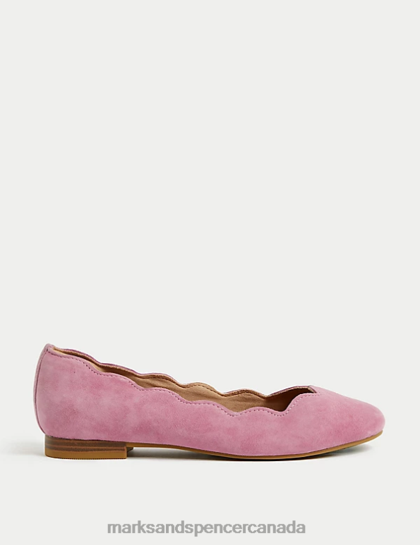 Marks and Spencer Canada - Women Pale Pink Footwear Marks & Spencer Wide Fit Suede Flat Ballet Pumps 20VTD1507