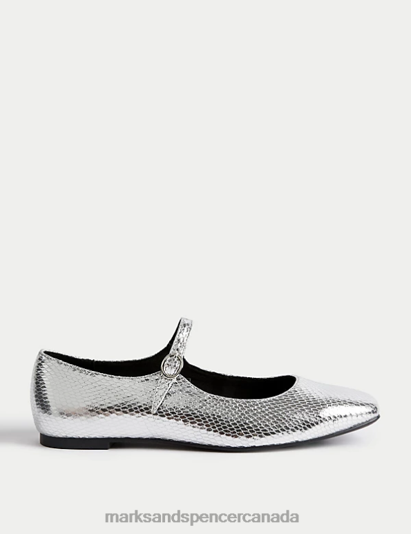 Women Silver Footwear Marks & Spencer Metallic Flat Ballet Pumps 20VTD1175 - Marks and Spencer online