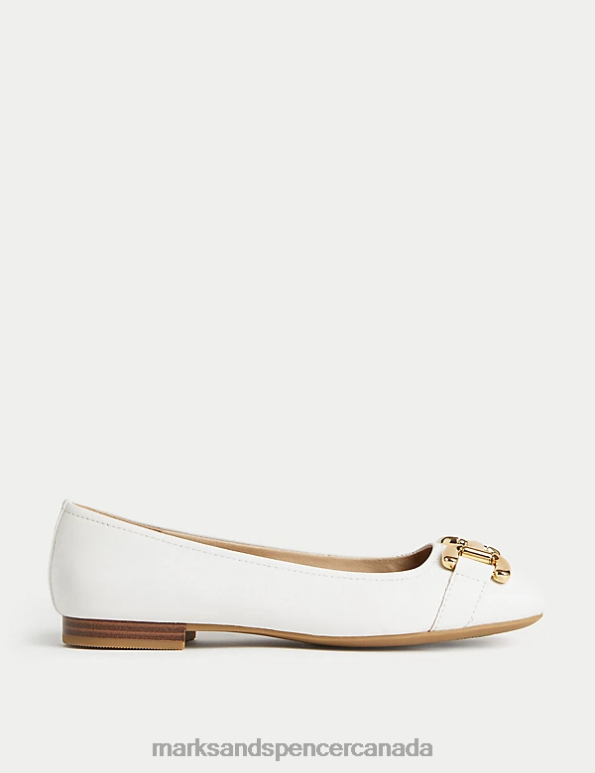 Women White Footwear Marks & Spencer Wide Fit Leather Buckle Flat Ballet Pumps 20VTD1433 - Marks and Spencer Canada locations