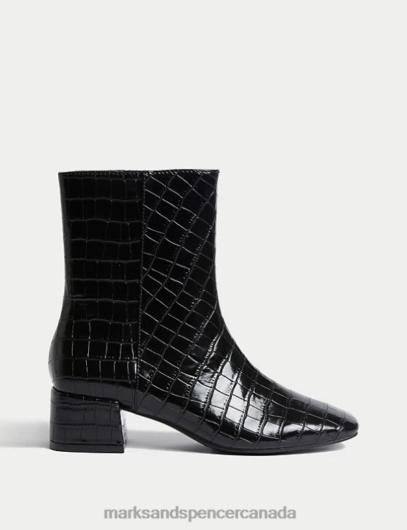 Women Black Footwear Marks & Spencer Croc Block Heel Ankle Boots 20VTD2747 - Marks and Spencer Canada locations