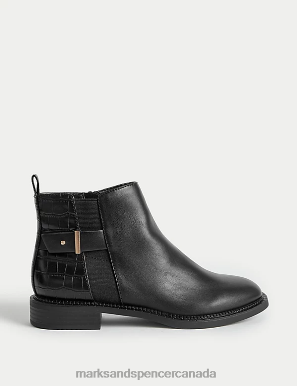 Marks and Spencer Canada - Women Black Footwear Marks & Spencer Croc Buckle Ankle Boots 20VTD1697