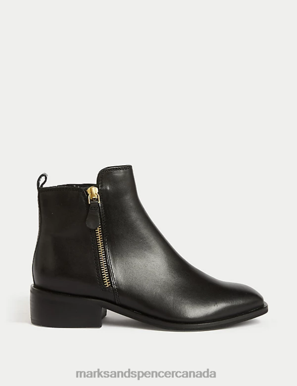 Women Black Footwear Marks & Spencer Leather Ankle Boots 20VTD1135 - Marks and Spencer Canada locations