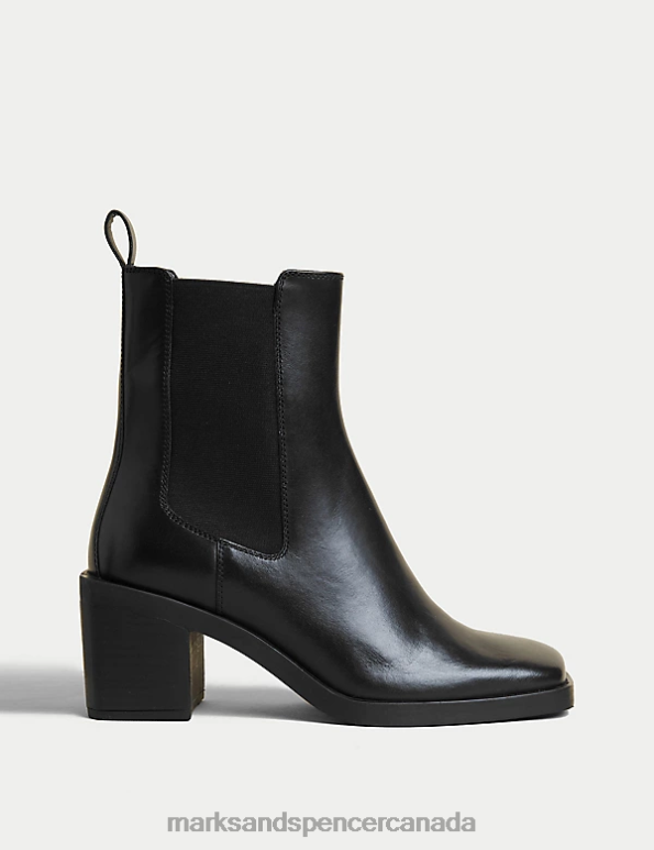 Marks and Spencer near me - Women Black Footwear Marks & Spencer Leather Block Heel Ankle Boots 20VTD2317