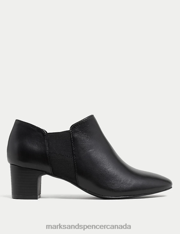 Women Black Footwear Marks & Spencer Leather Block Heel Shoe Boots 20VTD2282 - Marks and Spencer outlet