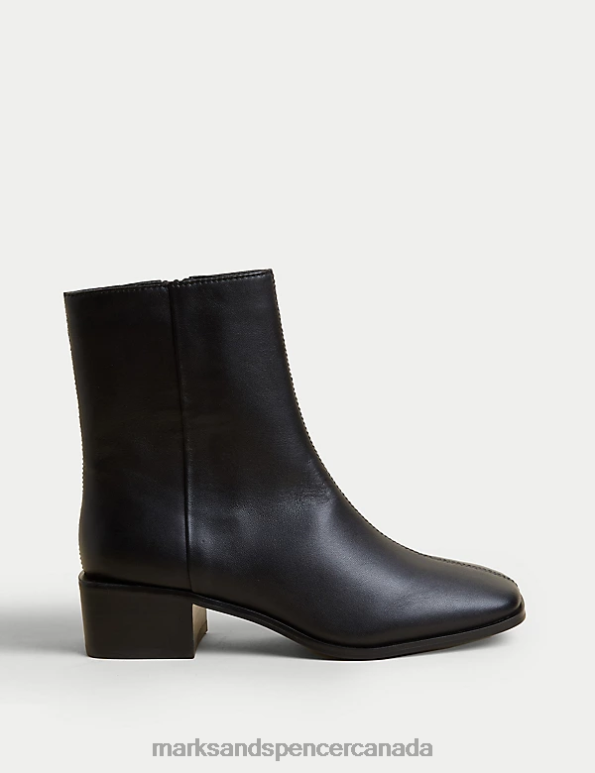 Marks and Spencer near me - Women Black Footwear Marks & Spencer Leather Block Heel Square Toe Ankle Boots 20VTD332