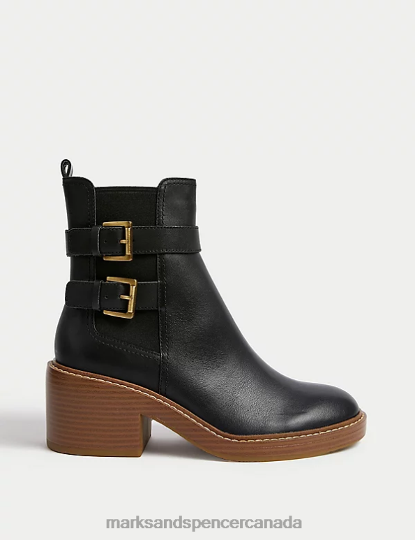 Marks and Spencer near me - Women Black Footwear Marks & Spencer Leather Buckle Block Heel Ankle Boots 20VTD848