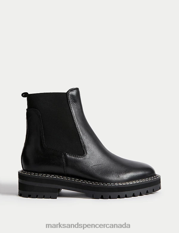 Marks and Spencer sale - Women Black Footwear Marks & Spencer Leather Chelsea Cleated Ankle Boots 20VTD368