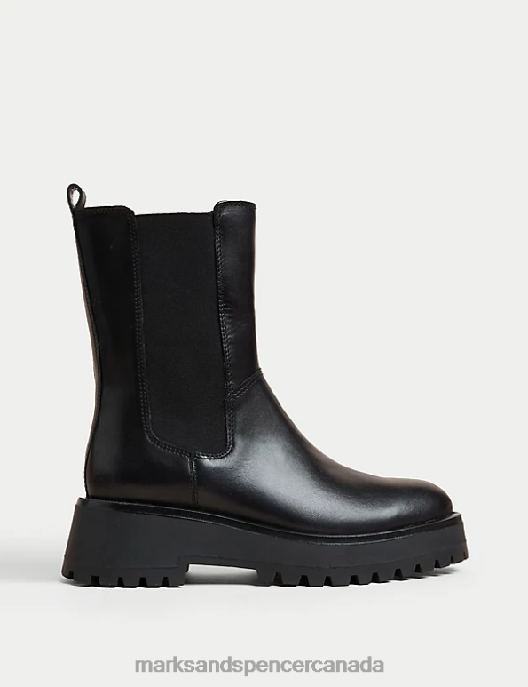 Marks and Spencer sale - Women Black Footwear Marks & Spencer Leather Chelsea Flatform Ankle Boots 20VTD1309