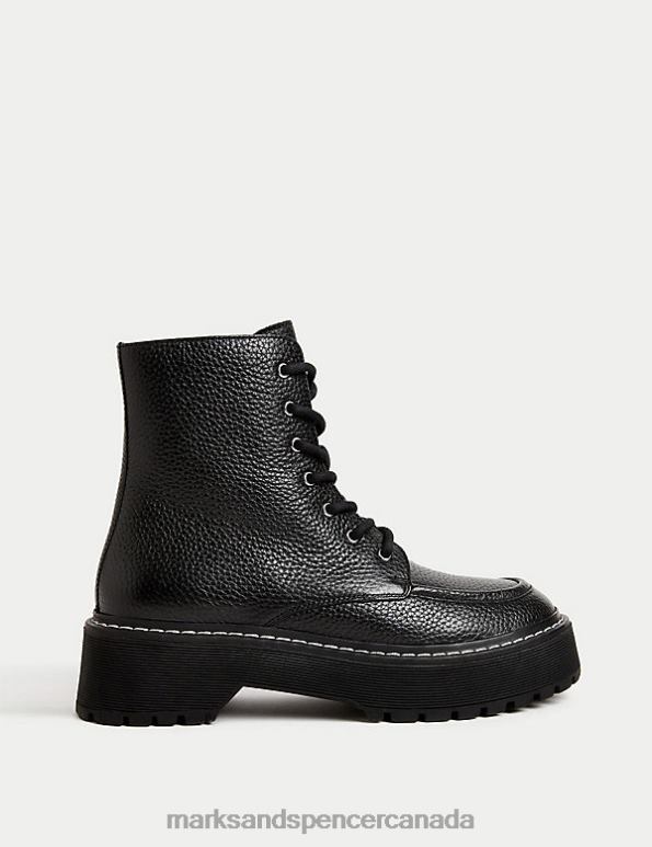 Women Black Footwear Marks & Spencer Leather Chunky Lace Up Flatform Boots 20VTD2781 - Marks and Spencer outlet