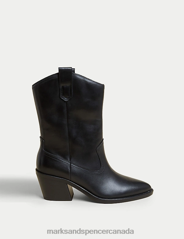 Marks and Spencer Canada - Women Black Footwear Marks & Spencer Leather Cow Boy Block Heel Ankle Boots 20VTD1983